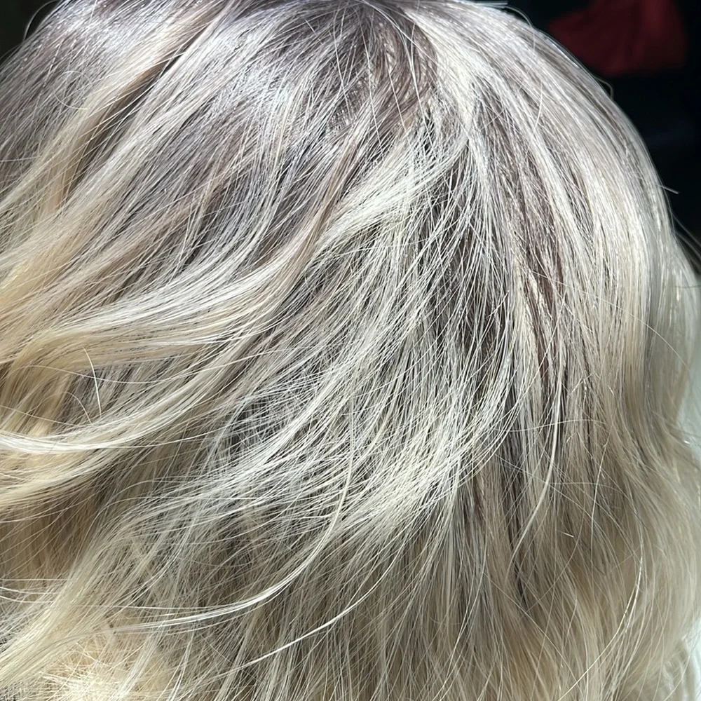 HAIR, 16” Wavy, Center Part, Curtain Bangs, with Eyelashes Ombre to Blonde - Picture 12 of 12